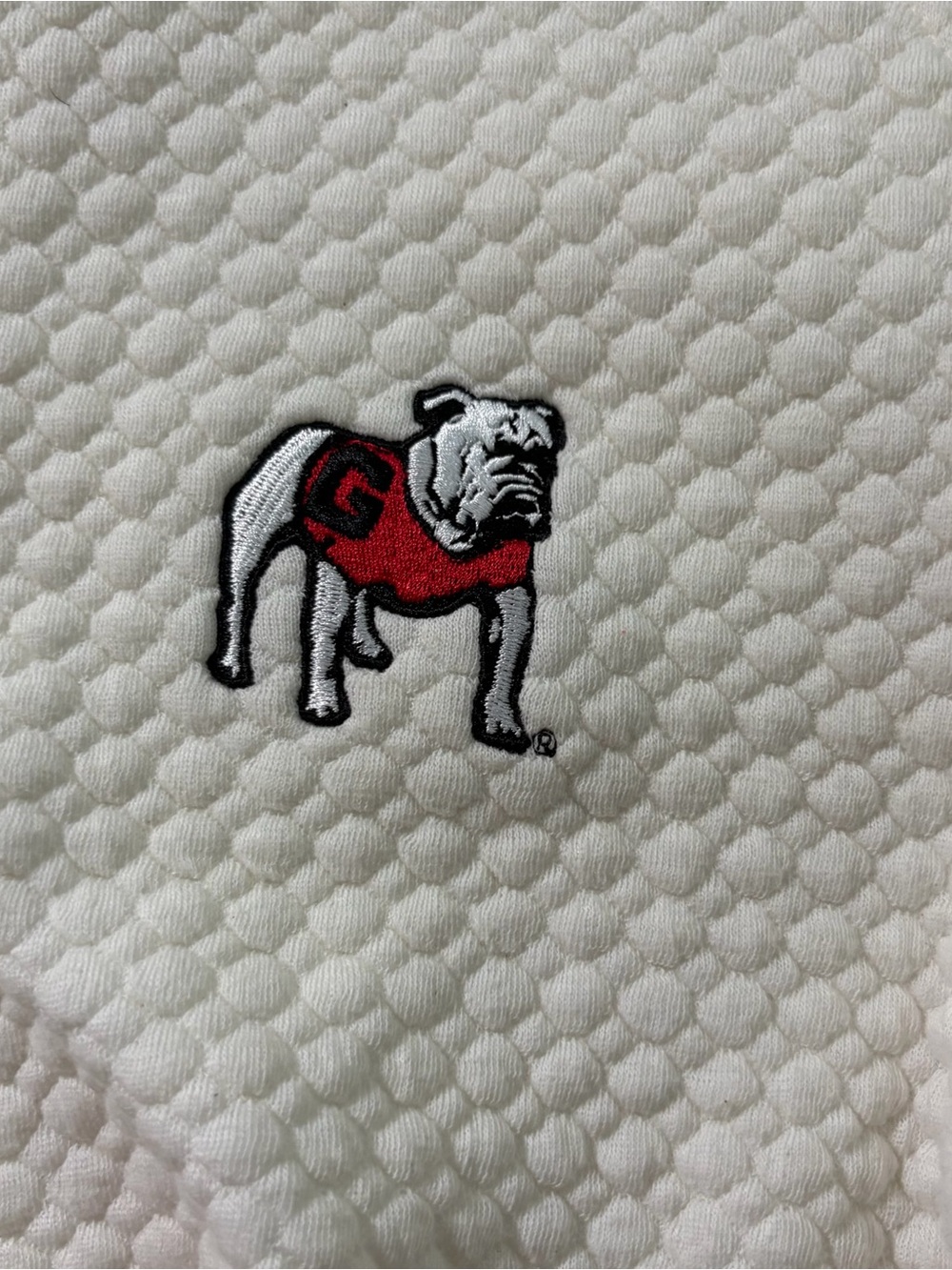 Pressbox Cream Quilted Half-Zip Pullover with Bulldog Patch - Picture 3 of 5